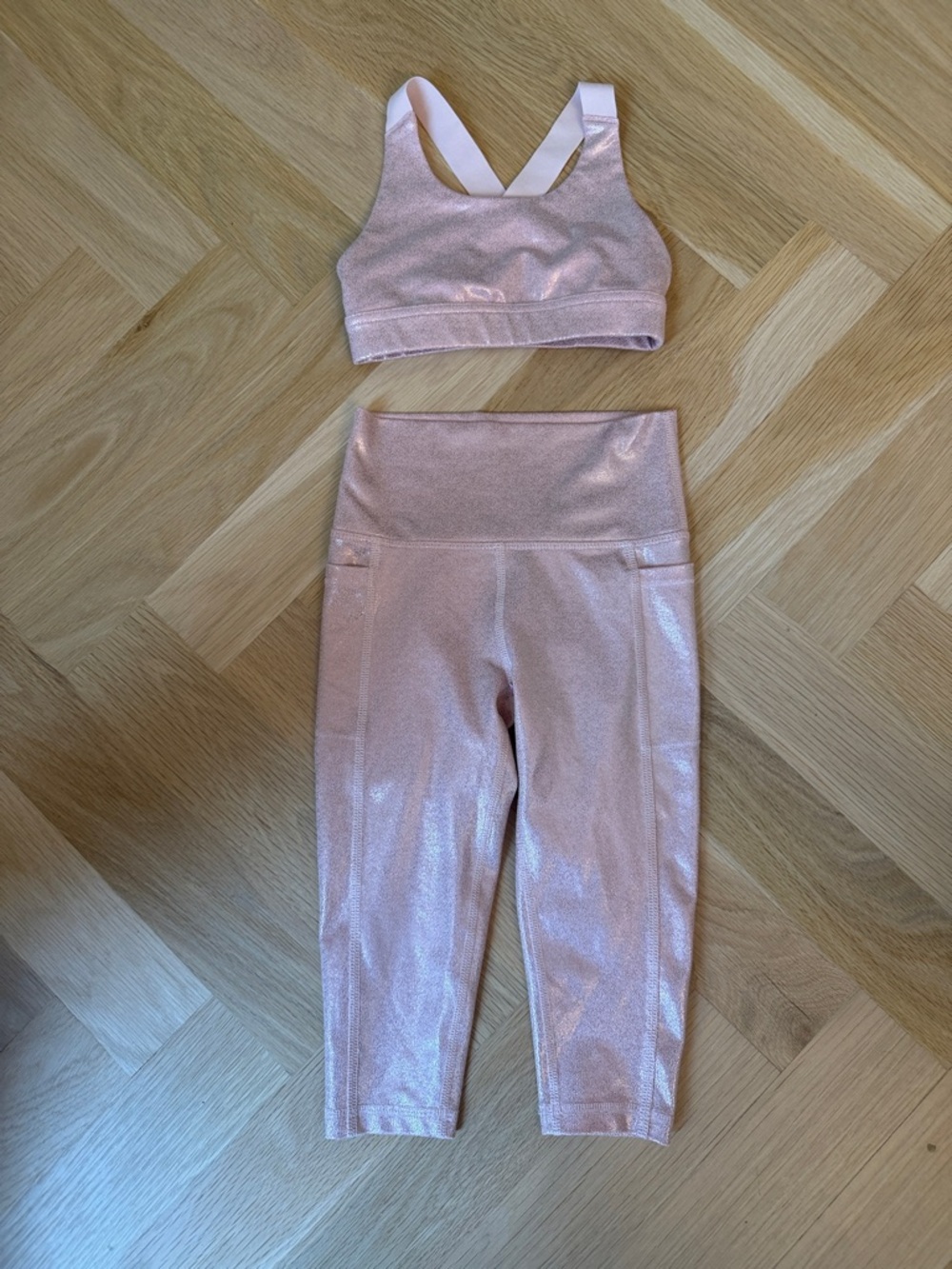 DSG Shimmer Dusty Pink/Rose Gold Active Set - Sports Bra & Leggings Little Girls